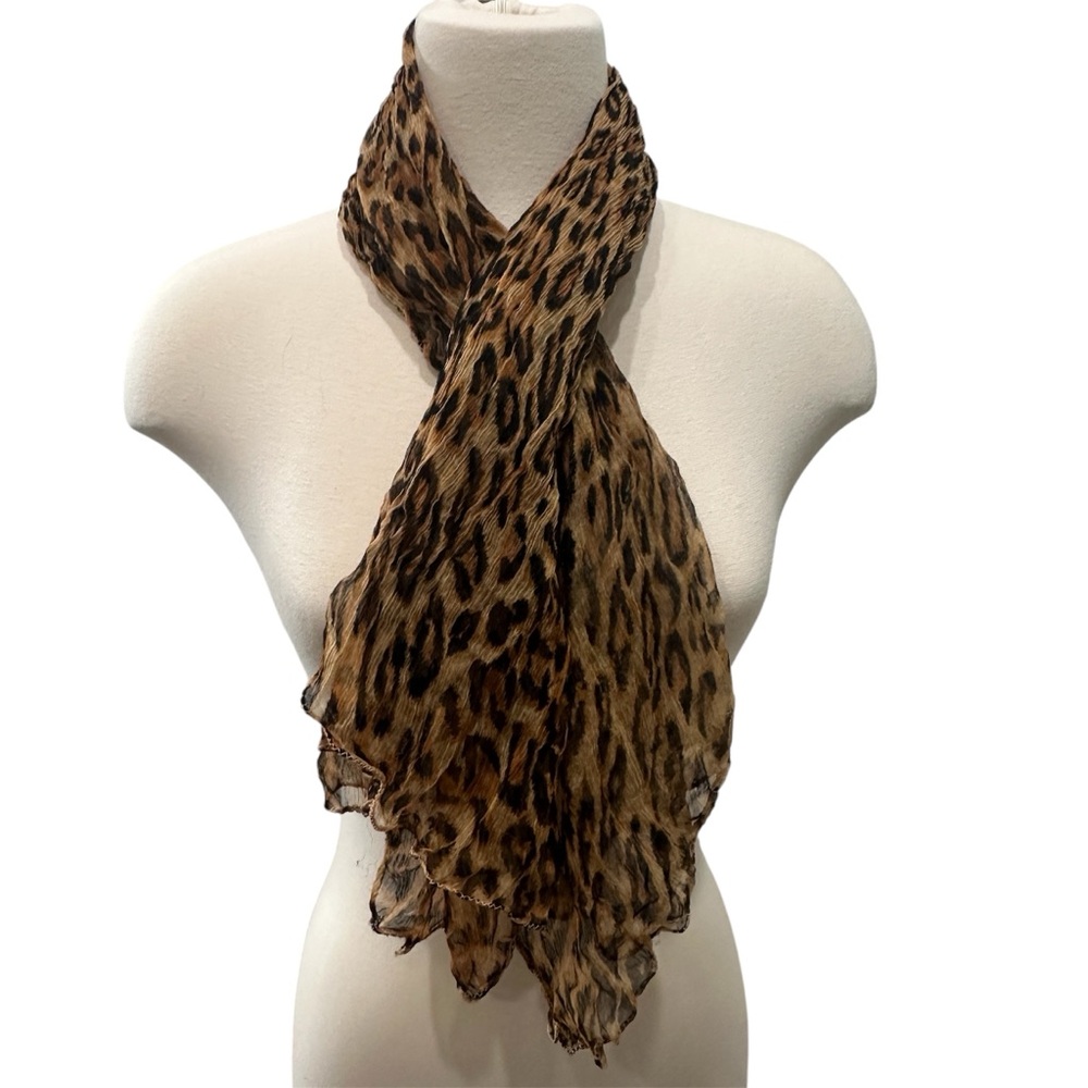 Vintage Leopard Print Rayon Scarf by Compagnie Internationale Express From India